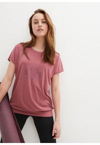 bonprix - Shirt sportowy, Loose Fit. Kolor: fioletowy. Wzór: nadruk, kwiaty. Styl: sportowy