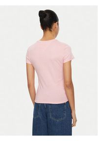 Tommy Jeans T-Shirt Linear DW0DW18398 Różowy Slim Fit. Kolor: różowy. Materiał: bawełna #4