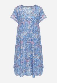 Born2be - Niebieska Wiskozowa Sukienka o Rozkloszowanym Kroju w Stylu Boho Melnea. Typ kołnierza: dekolt w łódkę. Kolor: niebieski. Materiał: wiskoza. Długość rękawa: krótki rękaw. Sezon: lato. Styl: boho #4