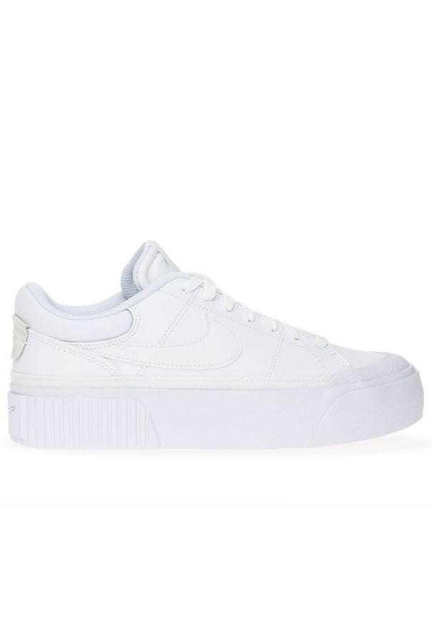 Buty damskie Nike Court Legacy Lift DM7590-101 - białe. Okazja: na co dzień. Kolor: biały. Materiał: materiał, skóra, guma. Szerokość cholewki: normalna. Obcas: na platformie. Model: Nike Court