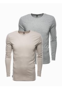 Ombre Clothing - Zestaw longsleeve męski z długim rękawem 2-pak - mix V3 - Rozmiar: XL. Kolor: szary. Materiał: skóra, bawełna. Długość rękawa: długi rękaw. Długość: długie. Wzór: melanż, aplikacja
