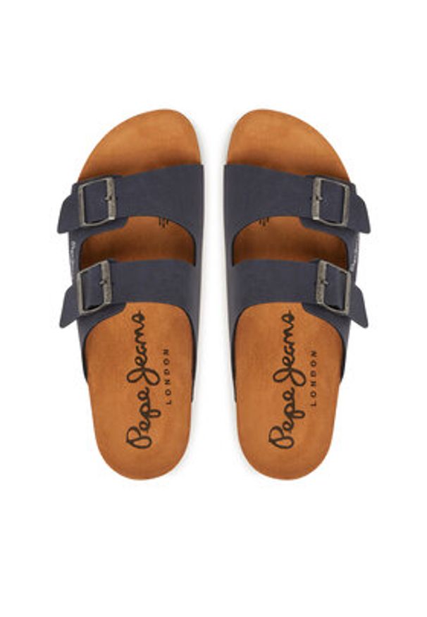 Pepe Jeans Klapki PMS90110 Granatowy. Kolor: niebieski. Materiał: skóra