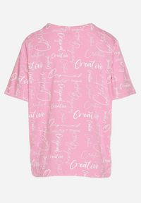 Born2be - Różowy T-shirt Oversize z Bawełny Zdobiony Nadrukiem Sinelra. Okazja: na co dzień. Kolor: różowy. Materiał: bawełna. Wzór: aplikacja, nadruk. Styl: klasyczny, elegancki, casual #5