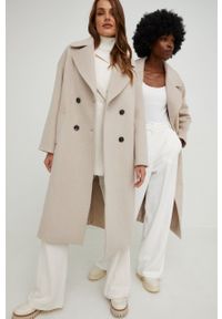 Answear Lab płaszcz wełniany kolor beżowy przejściowy oversize. Kolor: beżowy. Materiał: wełna. Styl: wakacyjny #7