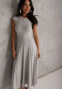 Renee - Szara Sukienka z Bawełny o Rozkloszowanym Kroju z Dzianiny Portulaca. Okazja: na co dzień. Kolor: szary. Materiał: bawełna, dzianina. Typ sukienki: proste, rozkloszowane. Styl: casual #3