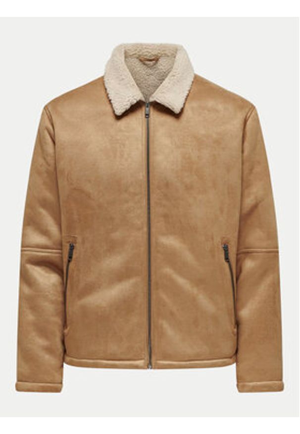 Only & Sons Kurtka z imitacji skóry 22026162 Beżowy Regular Fit. Kolor: beżowy. Materiał: skóra
