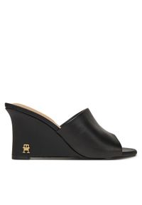 TOMMY HILFIGER - Tommy Hilfiger Klapki Leather Wedge Mule FW0FW08418 Czarny. Kolor: czarny. Materiał: skóra