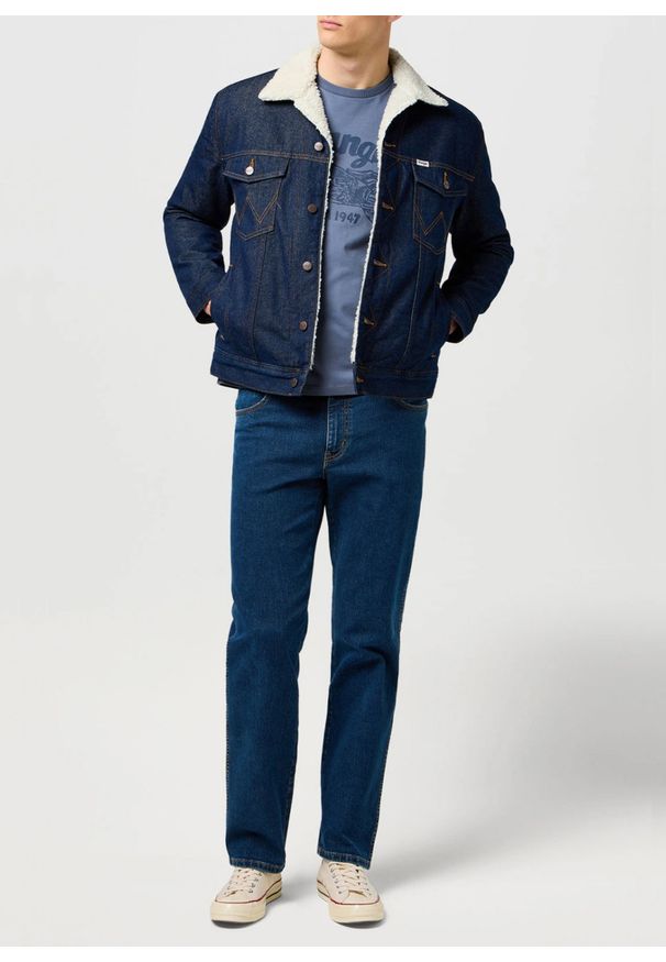 Wrangler - MESKA KURTKA JEANSOWA WRANGLER SHERPA DENIM JACKET CLEAN RINSE 112371364. Materiał: denim, jeans
