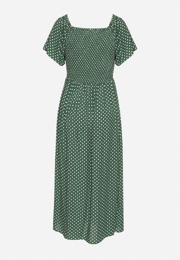 Born2be - Zielona Sukienka z Bawełny o Rozkloszowanym Kroju w Kropeczki Lisadrisa. Okazja: na imprezę, na co dzień. Kolor: zielony. Materiał: bawełna. Długość rękawa: krótki rękaw. Styl: casual, klasyczny, elegancki