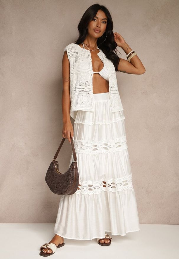 Renee - Biała Kamizelka Szydełkowa z Bawełny Halireia. Okazja: na co dzień. Kolor: biały. Materiał: bawełna. Wzór: aplikacja. Styl: wizytowy, casual, elegancki