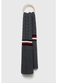 TOMMY HILFIGER - Tommy Hilfiger szalik męski kolor szary gładki. Kolor: szary. Materiał: dzianina. Wzór: gładki