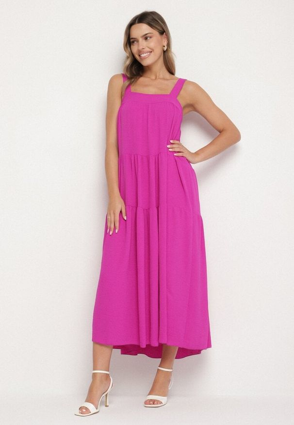 Born2be - Fioletowa Sukienka o Rozkloszowanym Kroju z Wiązaniem z Tyłu Savinelle. Okazja: na imprezę, na co dzień. Kolor: fioletowy. Styl: casual, elegancki