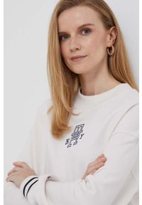TOMMY HILFIGER - Tommy Hilfiger bluza bawełniana damska kolor beżowy melanżowa. Kolor: beżowy. Materiał: bawełna. Wzór: melanż. Styl: klasyczny #5