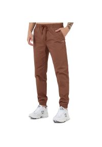 Spodnie Champion C Logo Cotton Twill Joggers 218169-MS557 - brązowe. Kolor: brązowy. Materiał: elastan, materiał, bawełna. Wzór: haft