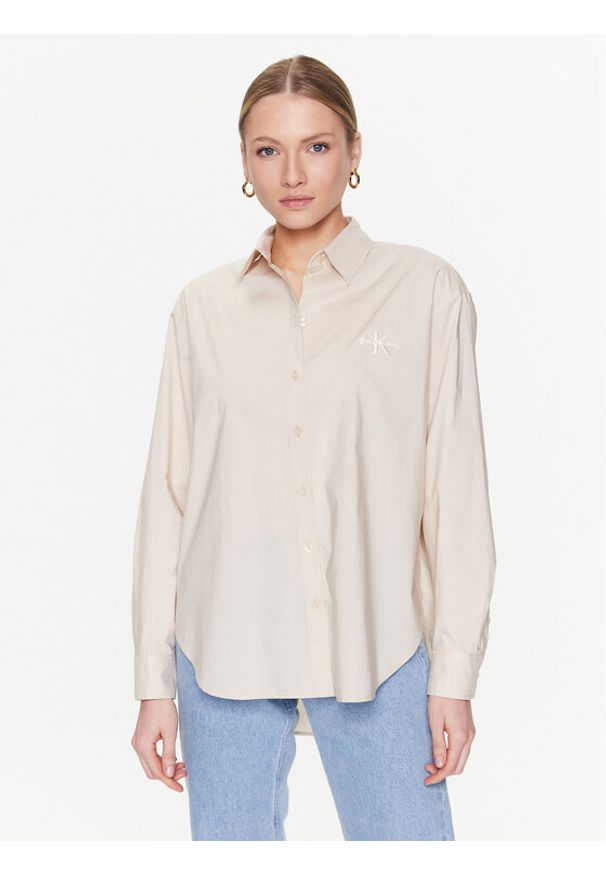 Koszula Calvin Klein Jeans. Kolor: beżowy. Materiał: bawełna