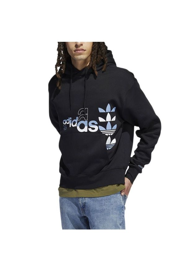 Adidas - Bluza adidas Originals Logo Play Hoodie H31323 - czarna. Okazja: na co dzień. Kolor: czarny. Materiał: bawełna, poliester, materiał. Wzór: aplikacja, nadruk. Styl: sportowy, casual, klasyczny