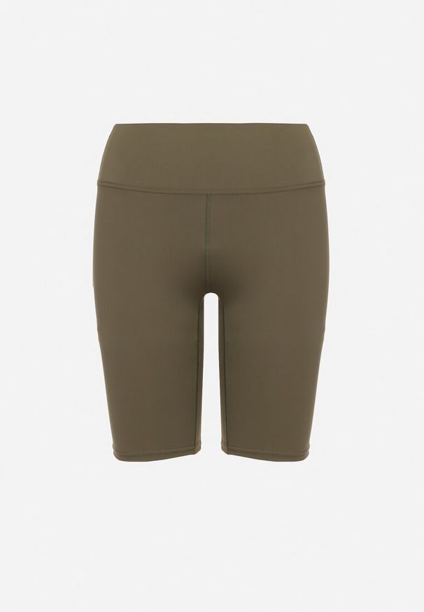 Born2be - Ciemnozielone Elastyczne Dopasowane Szorty Kolarki z Wysokim Stanem Manesima. Okazja: na co dzień. Stan: podwyższony. Kolor: zielony. Styl: casual, elegancki