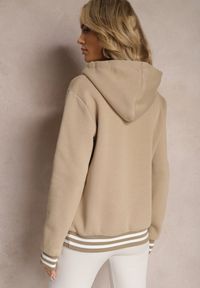 Renee - Beżowa Bluza Kangurka z Bawełny ze Ściągaczami w Paski i Kapturem Gaiana. Typ kołnierza: kaptur. Kolor: beżowy. Materiał: bawełna. Długość rękawa: długi rękaw. Długość: długie. Wzór: paski