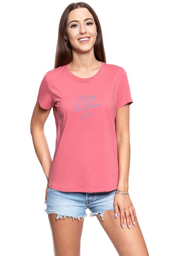 Mustang - MUSTANG T SHIRT DAMSKI Alina C Print Slate Rose 1009403 8271. Wzór: nadruk
