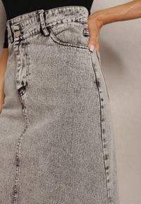 Renee - Szara Postrzępiona Spódnica Maxi z Jeansu z Rozcięciem Feedi. Stan: podwyższony. Kolor: szary. Materiał: jeans #4