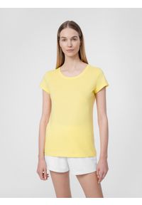 4f - T-shirt regular gładki damski. Kolor: żółty. Materiał: bawełna. Wzór: gładki #1