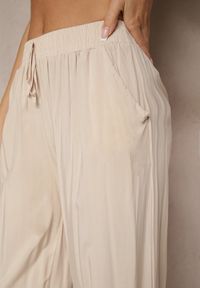 Renee - Beżowe Spodnie z Wiskozy High Waist o Szerokim Kroju Avelozi. Okazja: na co dzień. Stan: podwyższony. Kolor: beżowy. Materiał: wiskoza. Styl: elegancki, casual #3