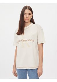Calvin Klein Jeans T-Shirt Hero Monologo J20J222974 Écru Boyfriend Fit. Materiał: bawełna