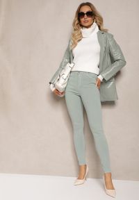 Renee - Zielone Skinny Jeansy z Bawełną High Waist Lorie. Okazja: na co dzień. Stan: podwyższony. Kolor: zielony. Styl: casual, elegancki, wizytowy