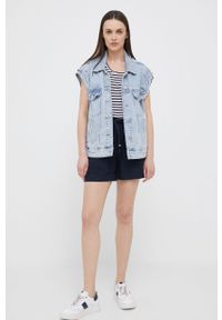 TOMMY HILFIGER - Tommy Hilfiger szorty lniane kolor granatowy gładkie high waist. Stan: podwyższony. Kolor: niebieski. Materiał: len. Wzór: gładki #2