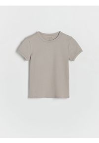 Reserved - Prążkowany t-shirt - ciemnoszary. Kolor: szary. Materiał: prążkowany #1