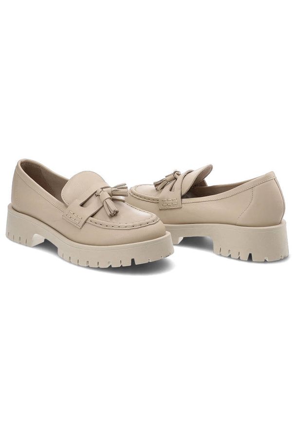 CheBello - Beżowe Mokasyny Chebello Wygodne Skórzane Buty. Okazja: na co dzień. Kolor: beżowy. Materiał: skóra. Sezon: lato, wiosna. Styl: casual, klasyczny, elegancki