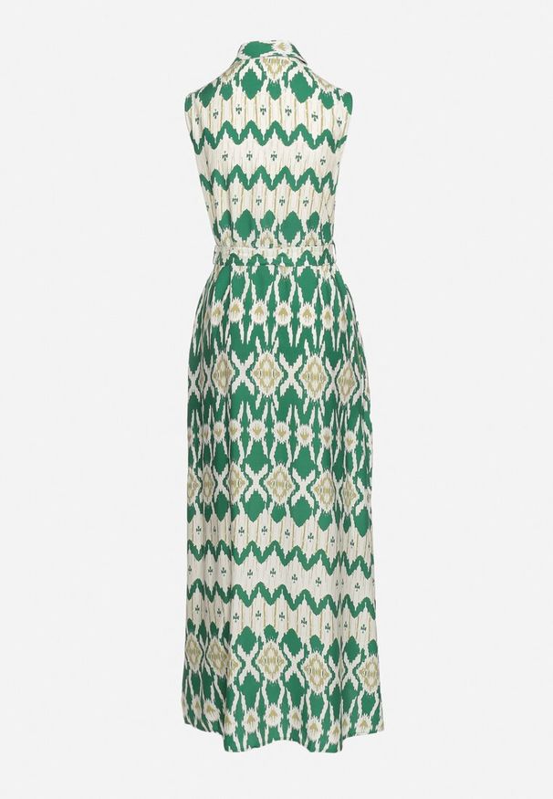 Born2be - Zielona Koszulowa Sukienka z Wiskozy z Rozkloszowanym Dołem i Paskiem w Talii Drivima. Okazja: na imprezę. Kolor: zielony. Materiał: wiskoza. Typ sukienki: koszulowe. Styl: elegancki