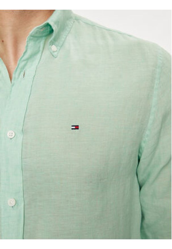 TOMMY HILFIGER - Tommy Hilfiger Koszula MW0MW34602 Zielony Regular Fit. Kolor: zielony. Materiał: len