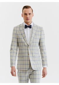Pako Lorente - PAKO LORENTE – Beżowa marynarka garniturowa w kratę. Okazja: na ślub cywilny, na wesele. Kolor: beżowy. Materiał: poliester, elastan, wiskoza #1