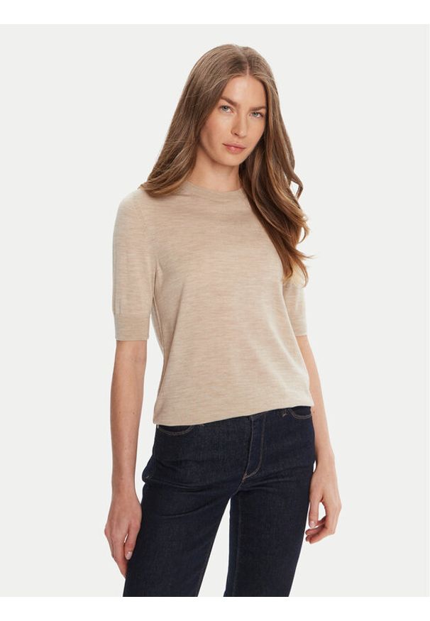 BOSS Sweter Farbella 50544996 Beżowy Slim Fit. Kolor: beżowy. Materiał: wełna