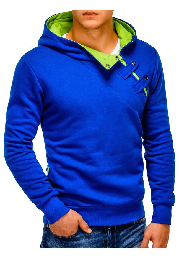 Ombre Clothing - Bluza męska z kapturem - niebieska/zielona PACO - S. Typ kołnierza: kaptur. Kolor: niebieski. Materiał: bawełna, poliester