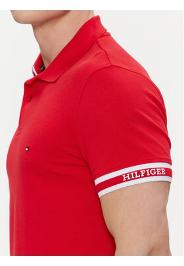 TOMMY HILFIGER - Tommy Hilfiger Polo Monotype MW0MW34737 Czerwony Slim Fit. Typ kołnierza: polo. Kolor: czerwony. Materiał: bawełna