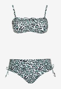 Born2be - Zielone Bikini Biustonosz z Wiązaniem i Majtki Figi ze Ściągaczami Uloselia. Kolekcja: plus size. Kolor: zielony. Wzór: ażurowy, motyw zwierzęcy #4