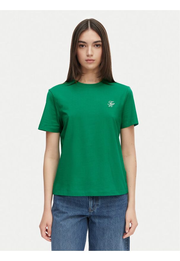TOMMY HILFIGER - Tommy Hilfiger T-Shirt Logo Embroidery WW0WW48699 Zielony Regular Fit. Kolor: zielony. Materiał: bawełna
