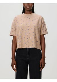 Reserved - T-shirt z haftem - beżowy. Kolor: beżowy. Materiał: dzianina, bawełna. Wzór: haft