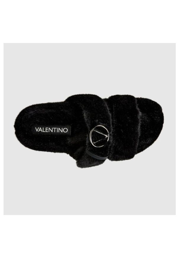 Valentino by Mario Valentino - VALENTINO Czarne klapki damskie z syntetycznego futerka, Rozmiar 37. Kolor: czarny. Materiał: syntetyk, futro