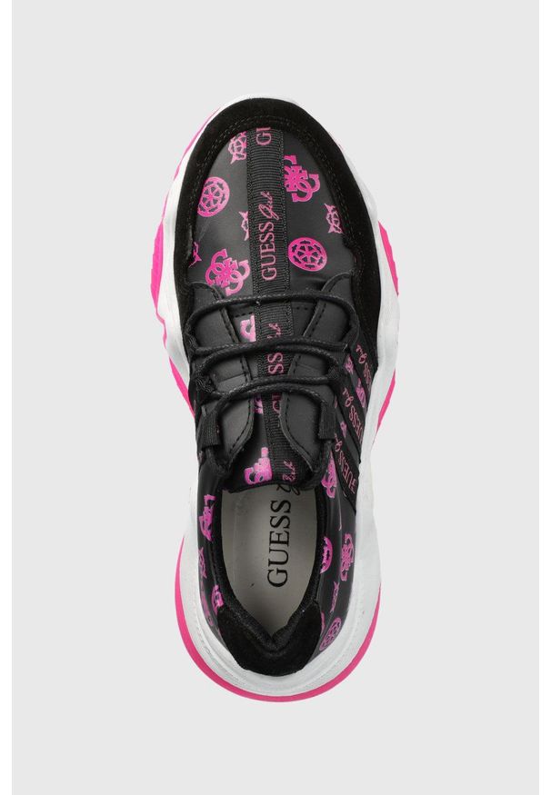 Guess buty dziecięce kolor czarny. Zapięcie: sznurówki. Kolor: czarny. Materiał: guma. Obcas: na platformie