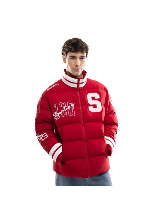 SIROKO - Męska kurtka puchowa 120. rocznica Real Sporting de Gijón Siroko SC120 El Bibi. Okazja: na urodziny. Kolor: czerwony. Materiał: puch. Sezon: lato