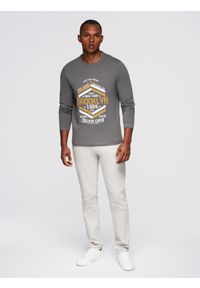 Ombre Clothing - Longsleeve męski z nadrukiem w stylu collegowym - szary V1. Kolor: szary. Materiał: bawełna. Długość rękawa: długi rękaw. Długość: długie. Wzór: nadruk #3