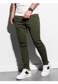 Ombre Clothing - Spodnie męskie dresowe P1004 - khaki - XXL. Kolor: brązowy. Materiał: dresówka. Styl: klasyczny #4