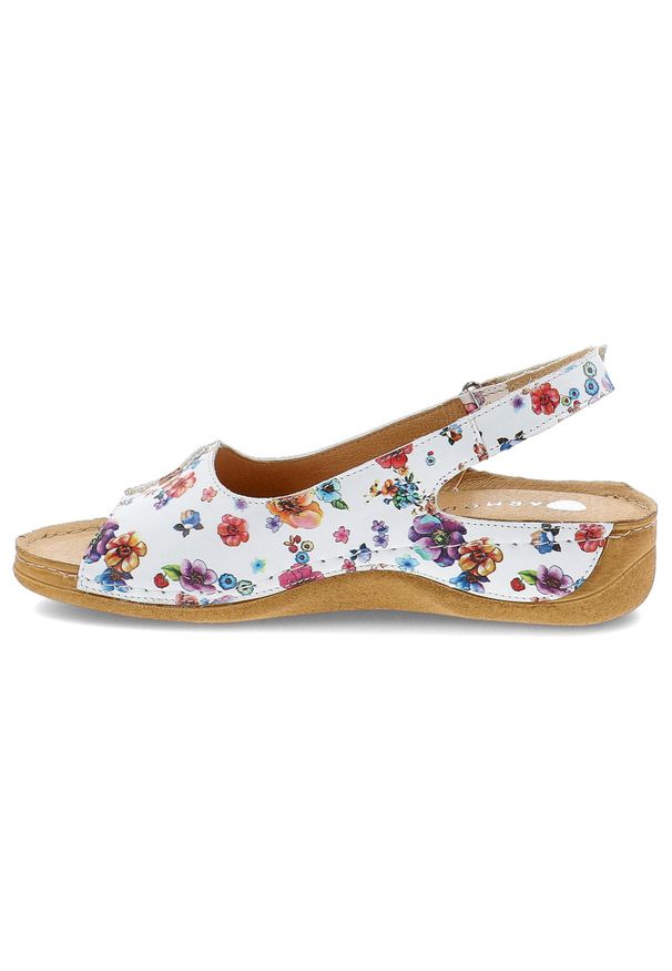 Białe Wzorzyste Sandały Armodo Eleganckie Obuwie Damskie. Okazja: na co dzień. Zapięcie: rzepy. Kolor: biały. Materiał: skóra. Wzór: aplikacja, kwiaty. Sezon: lato. Styl: elegancki