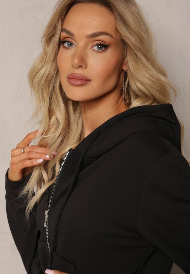 Renee - Czarny Komplet Dresowy z Bawełny Spodnie Dzwony i Rozpinana Bluza z Kapturem Auim. Kolor: czarny. Materiał: bawełna, dresówka. Sport: turystyka piesza