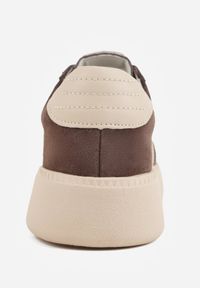 Renee - Brązowe Sneakersy Skórzane w Stylu Tenisówek z Geometrycznym Wzorem Eshiryla. Okazja: na co dzień. Kolor: brązowy. Materiał: skóra. Wzór: geometria #3