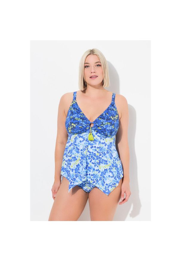 ULLA POPKEN - Damskie Tankini różne wzory miękkie miseczki ramiączka z regulacją z recyklingu. Kolekcja: plus size. Kolor: niebieski. Materiał: elastan, poliamid, materiał
