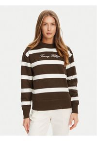 TOMMY HILFIGER - Tommy Hilfiger Bluza Script WW0WW45743 Brązowy Regular Fit. Kolor: brązowy. Materiał: bawełna